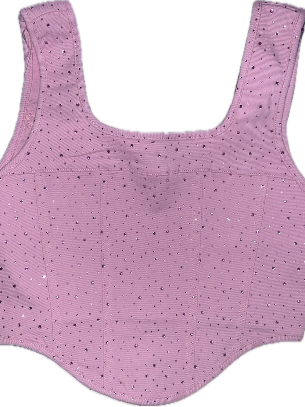 Pink Jean Rhinestone Bustier Crop Top zip back women’s Large - Picture 1 of 8